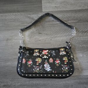 Ed Hardy Black Crossbody Bag with Graphic Designs